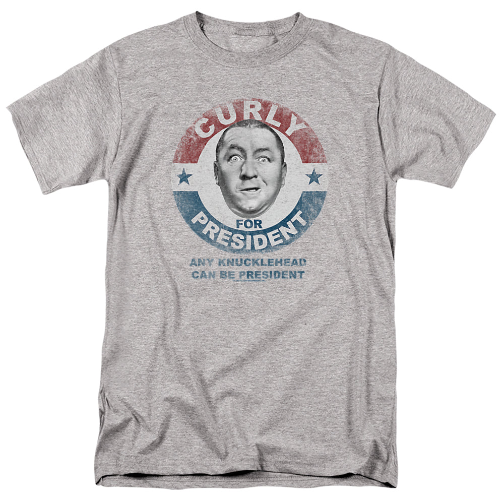 Three Stooges Curly For President Licensed Adult Unisex T-Shirt Regular Fit Tee