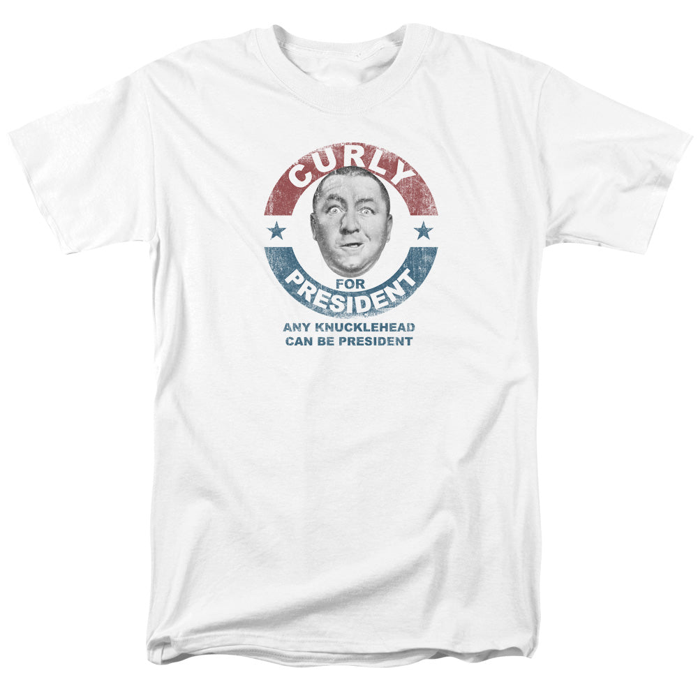 Three Stooges Curly For President Licensed Adult Unisex T-Shirt Regular Fit Tee