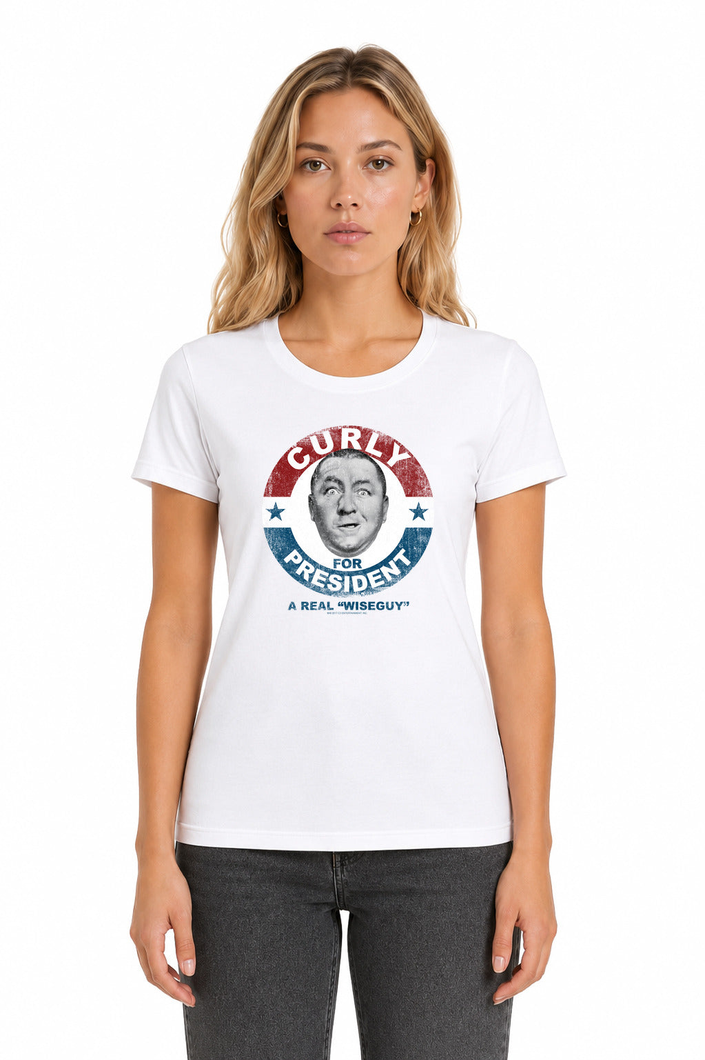 Three Stooges Curly For President Licensed Women's T-Shirt Regular Fit SM-2X