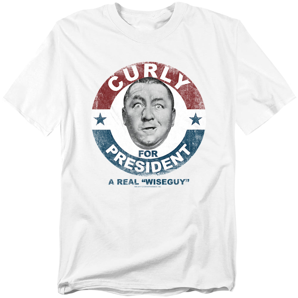 Three Stooges Curly For President Licensed Adult Unisex T-Shirt Regular Fit Tee