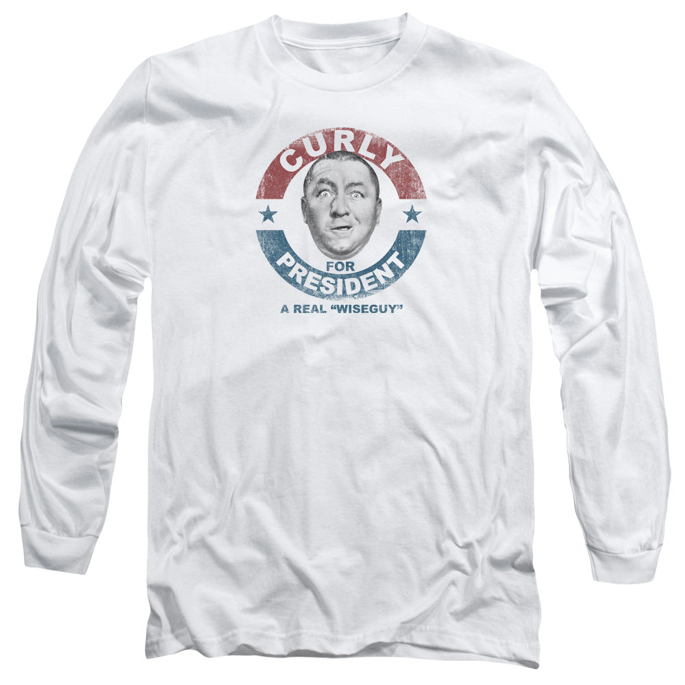 Three Stooges Curly For President Licensed Adult Unisex Long Sleeve T-Shirt