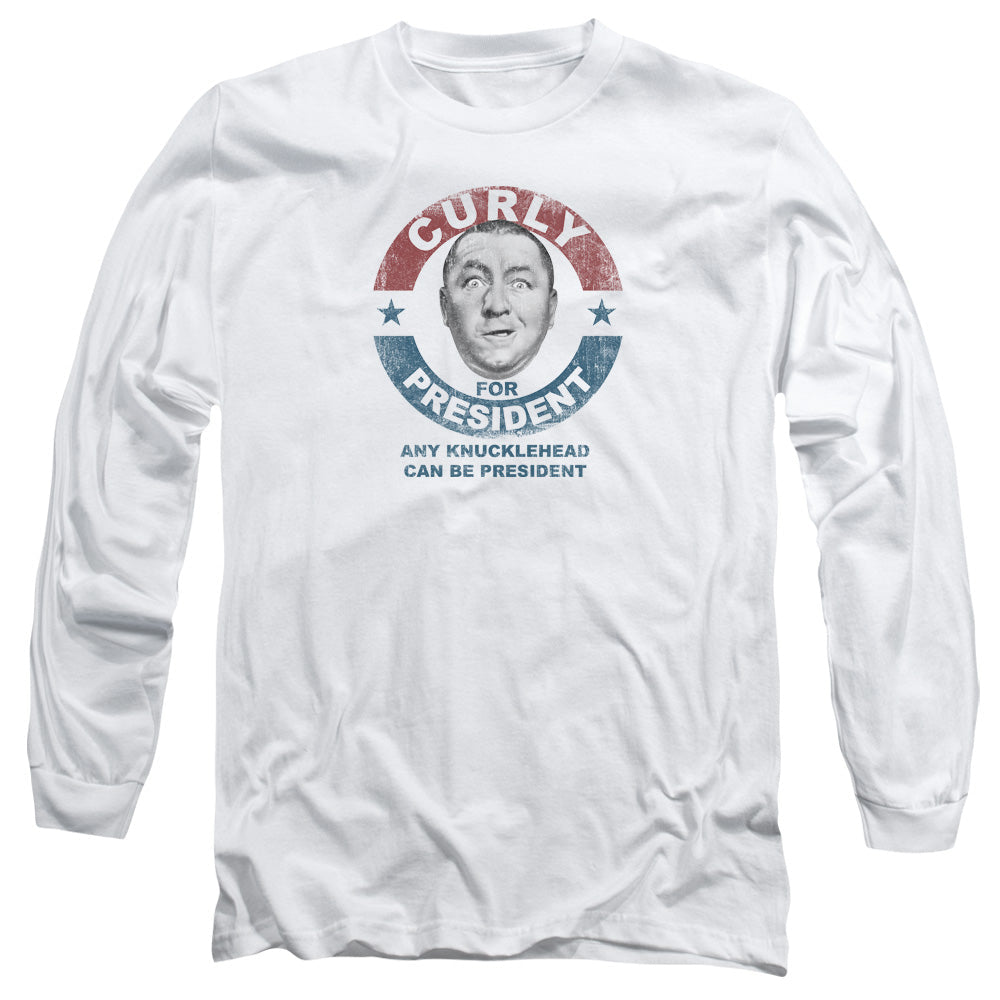 Three Stooges Curly For President Licensed Adult Unisex Long Sleeve T-Shirt
