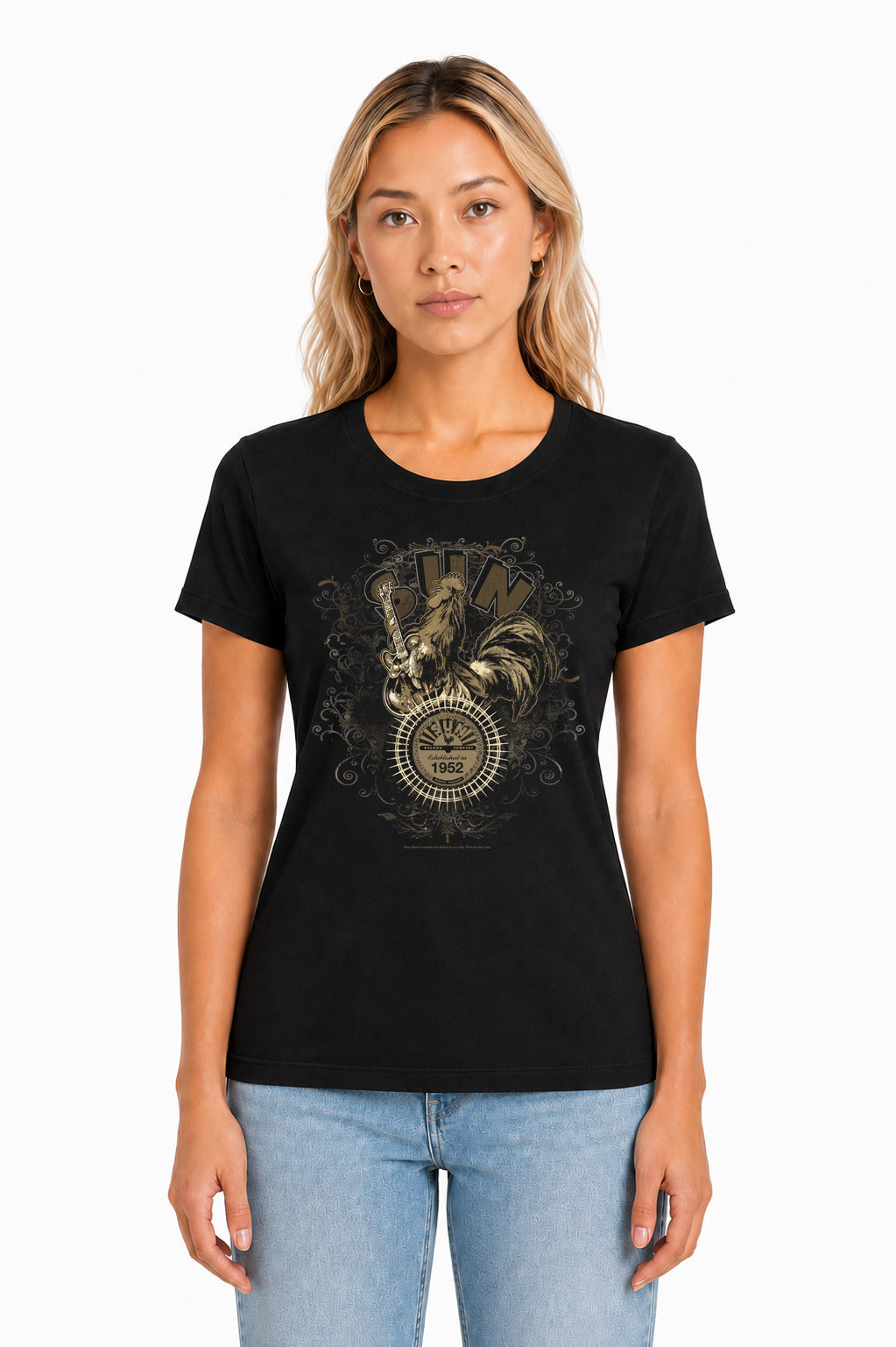 Sun Scroll Around Rooster Licensed Women's T-Shirt Regular Fit SM-2X