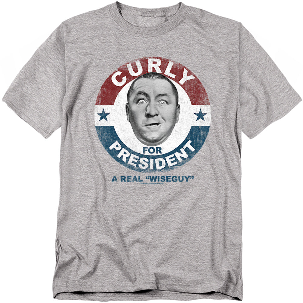Three Stooges Curly For President Licensed Adult Unisex T-Shirt Regular Fit Tee